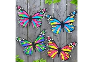 EOORAU Metal Butterfly Wall Art Decor, 4 Pack Butterflies Wall Hanging Sculpture Decor for Indoor Outdoor, Yard Patio Fence Garden Decorations