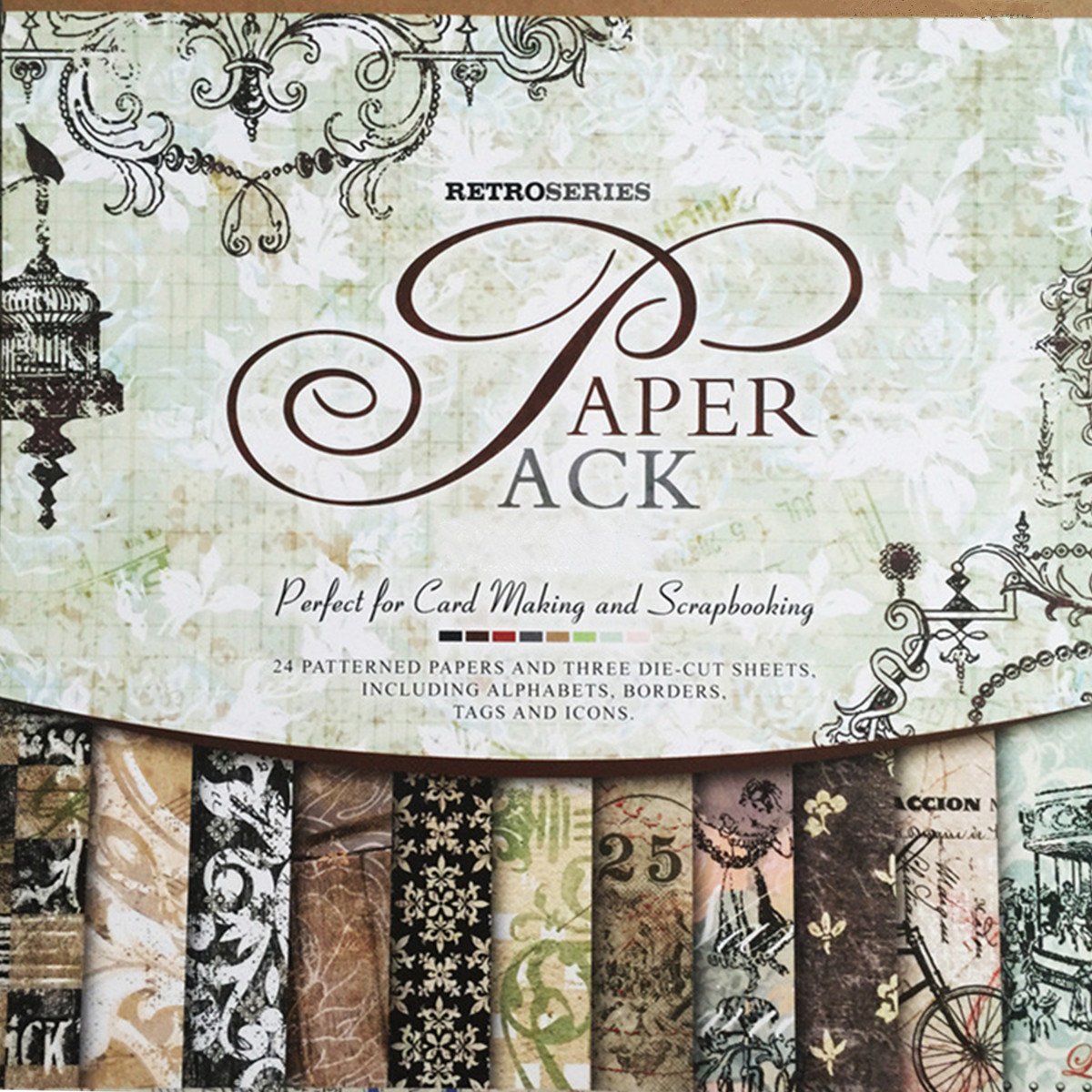 27 Sheets Vintage Scrapbook Paper Pad 12" x 12" Classic