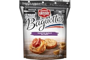 Boulangerie Grissol Baguettes, Roasted Garlic - Light and Crispy, Perfects as a Stand-Alone Snack or Topped 120g Unit Pack