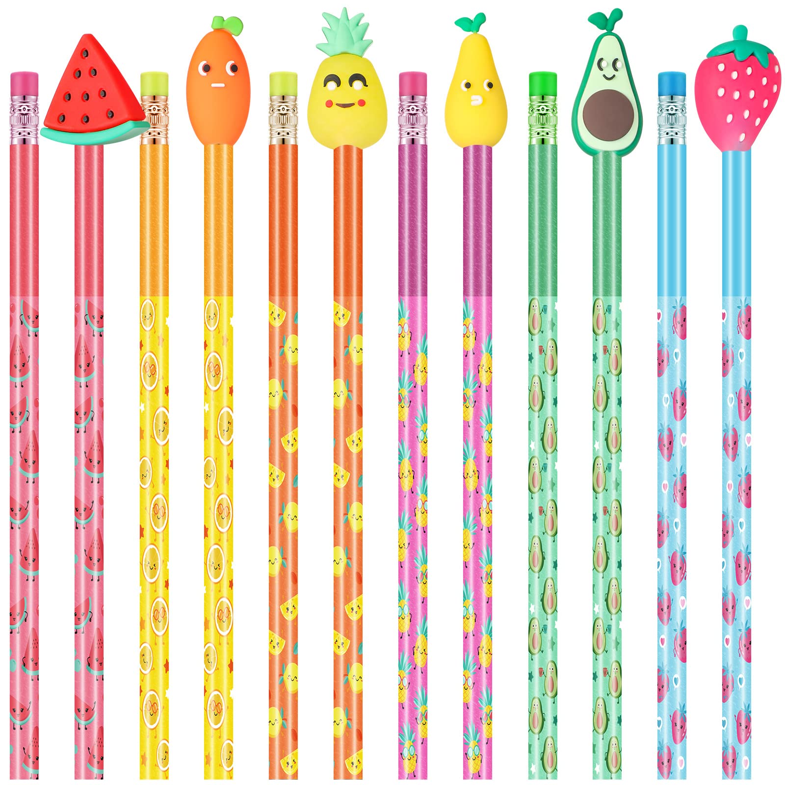 Photo 1 of Leinuosen 30 Pieces Scented Pencils Fun with 12 Eraser Cartoon Fruit Toppers Lovely Wood Pencil with Fruit Element Graphite