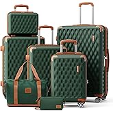 Melalenia Luggage Sets 7 Piece Hard Shell Carry on Suitcase with Spinner Wheels and TSA Lock, Lightweight Travel Duffel Bag for Women, Men, Green Brown