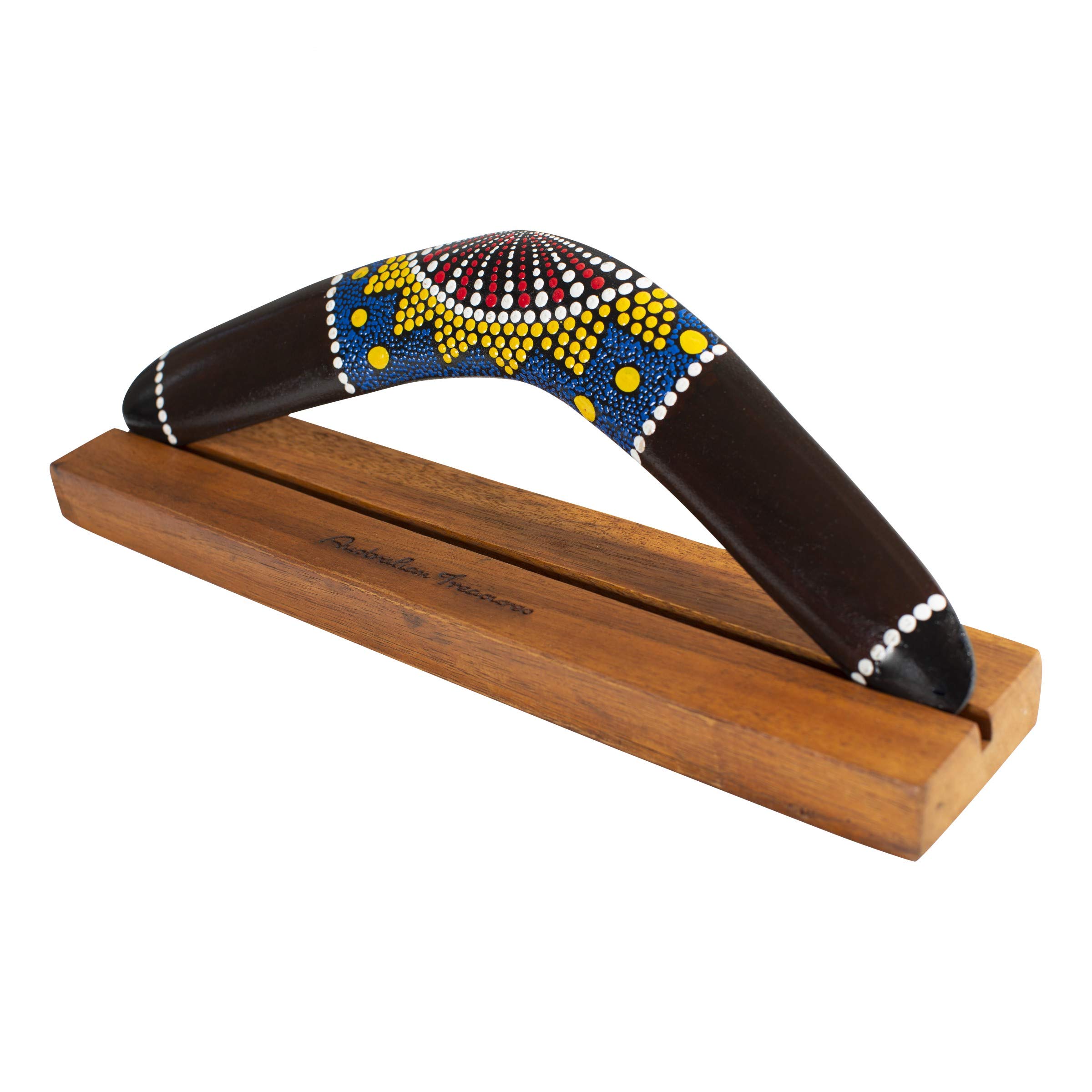 Australian Treasures - Boomerang 15.7'' - handmade boomerang - wood - brown - hardwood playstand - outdoor sports