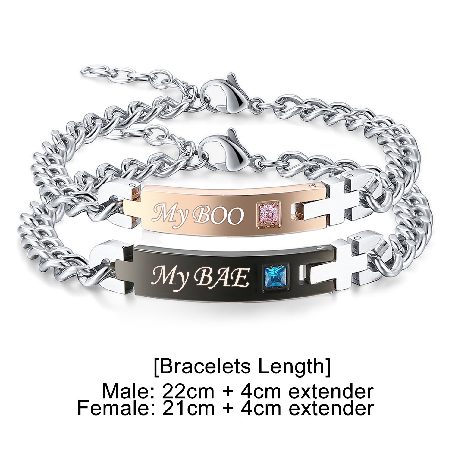 Gagafeel His Only Her One Stainless Steel Chain Couple Bracelet Gift Set for Lover (My BAE My BOO)