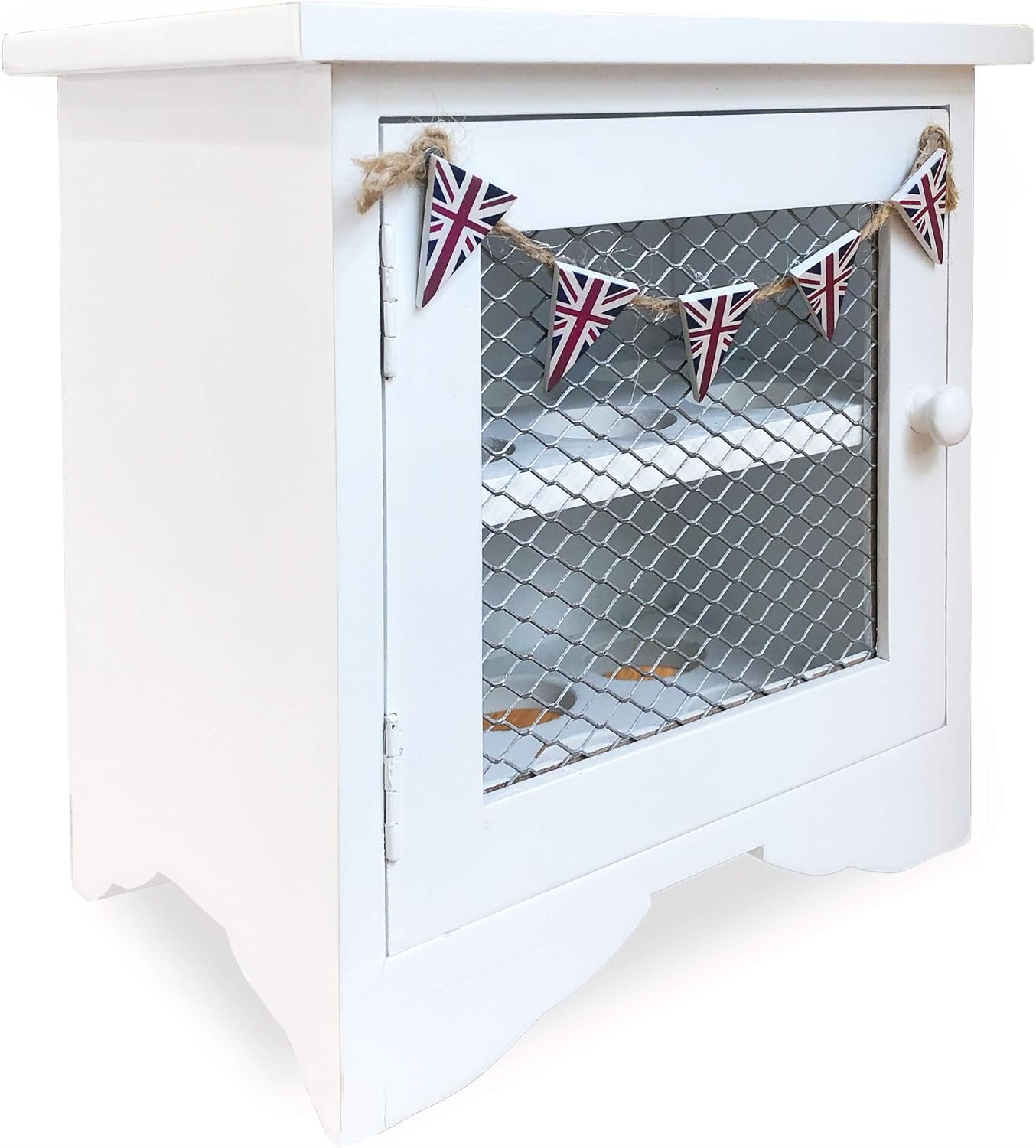 GreyZouq Wooden Country Kitchen Egg Cabinet. Egg Rack with Capacity to hold 12 Eggs. Ideal storage rack with farmhouse rustic effect. Worktop organizer. (White with Bunting) - Image 4