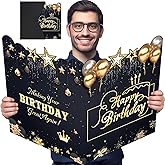 Jumbo Birthday Card With Envelope, Giant Guest Book Happy Birthday Greeting Card Gifts for Men Women, Extra Large Birthday Card Black Gold Theme for Bday Decoration, Making Your Birthday Great Again