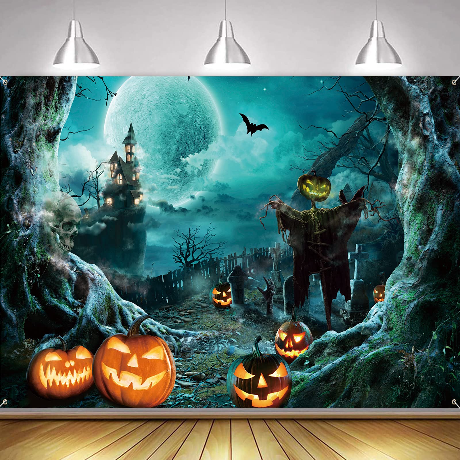 Halloween Banner, Halloween Party Decorations, Large Fabric Backdrop Banner, Realistic Photo Booth Background for Scary Party Supplies Indoor Outdoor Garden Door Wall