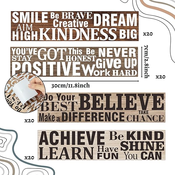 BEYUMI POSITIVE SAYINGS BORDER TRIM – 80PCS BACK TO SCHOOL WOOD GRAIN FARMHOUSE POSITIVE SAYINGS STRAIGHT BULLETIN BOARD BORDERS GRAINY MOTIVATIONAL INSPIRATIONAL QUOTA SCHOOL OFFICES CHALKBOARD DECOR
