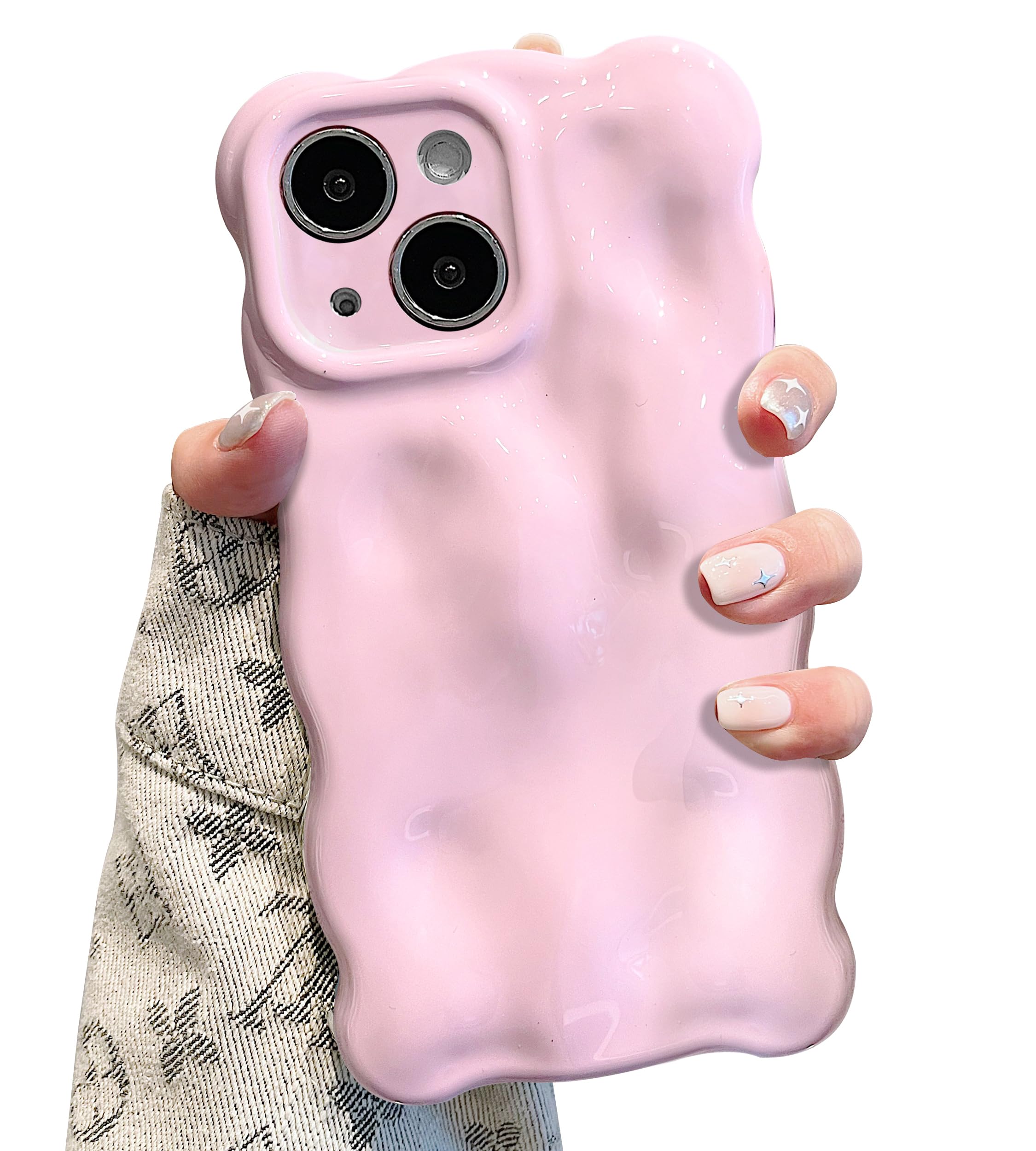 UEEBAI Ripple Case for iPhone 15, Cute Silver Cover