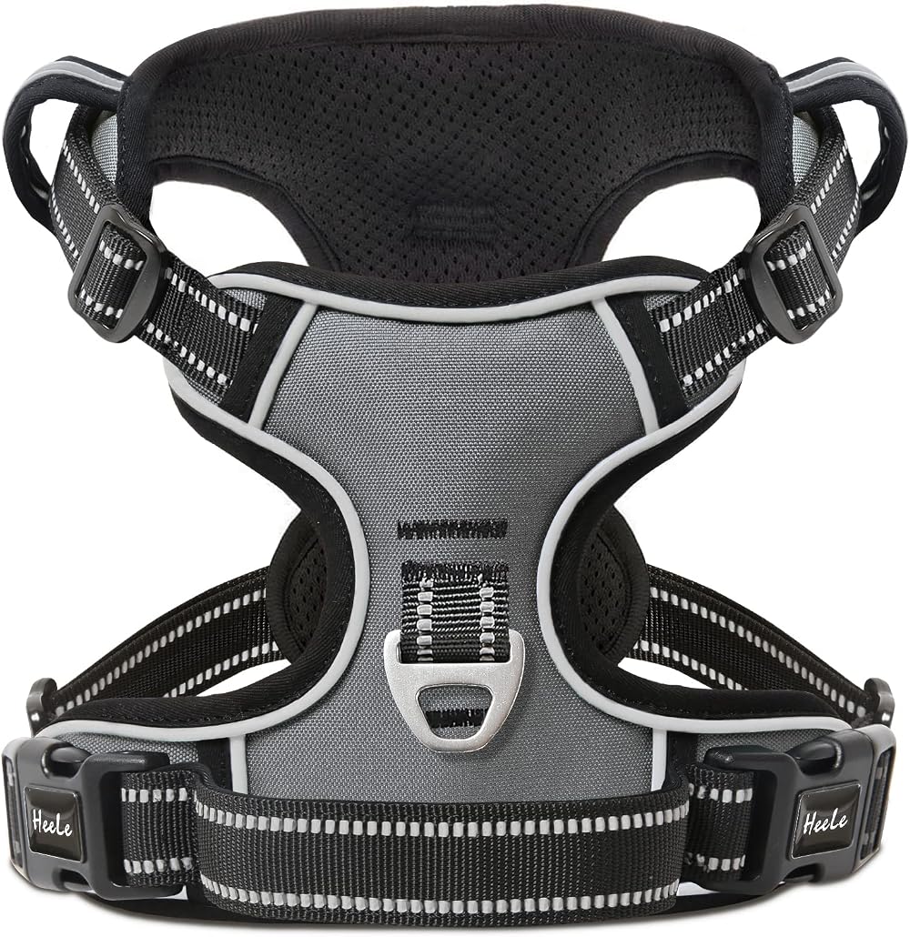 HEELE Dog Harness Medium No Pull Reflective Padded Vest Grey M