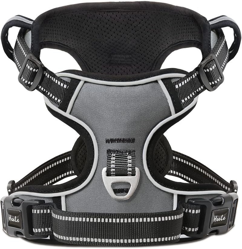 HEELE Dog Harness Medium No Pull Reflective Padded Vest Grey M