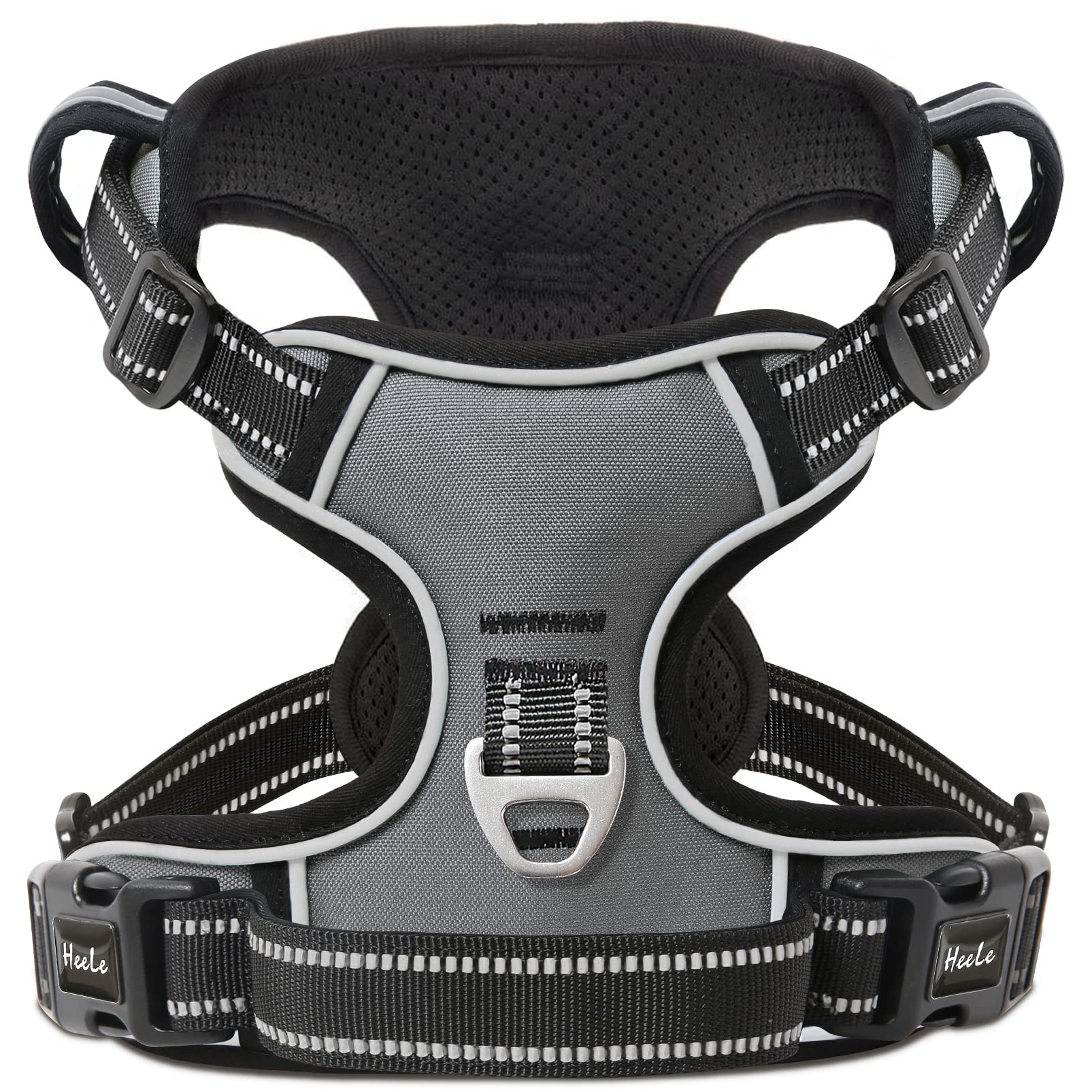 HEELE Dog Harness, Reflective, No-Pull, Adjustable, Padded, Grey, L