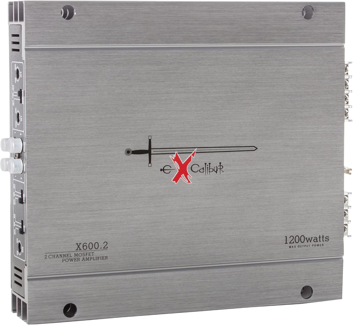 Excalibur X600.2 - 2 Channel Car Amplifier, 1200W Power, Variable Crossover, 2 Ohms, Silver