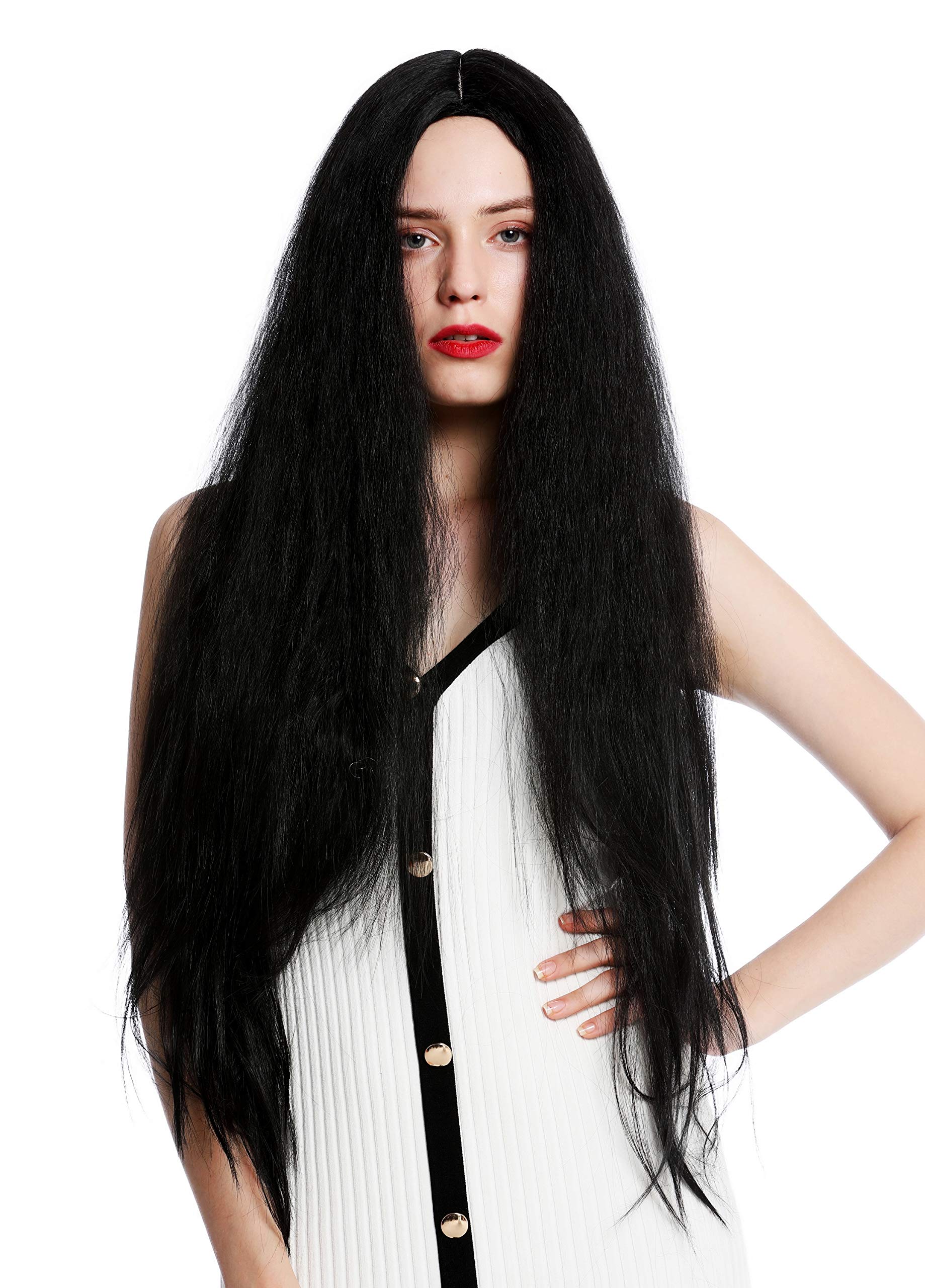 WIG ME UP - VK-55-1B women's quality wig very long voluminous frizzy curls middle parting black
