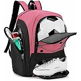 HMLIN OUTOOORS Soccer Backpack with Ball Holder,Youth soccer Bag for Basketball,Volleyball-Includes Separate Shoe Compartment∧ Insulation (Light Pink)