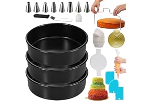 RFAQK 133PCs Round Cake Pans Sets for Baking-Nonstick 8 Inch Cake Pan Set of 3 with Baking Supplies+Cake Decorating Supplies 