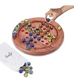 Marble Solitaire Game Mahogany Board 37 Handmade Clay /Stone Marbles At