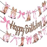 Coquette Cowgirl Birthday Party Supplies Cowgirl Boots and Bows Birthday Banners 3PCS Western Rodeo Party Decorations Bowknot Boots Cutout Banner for Wild West Bridal Shower Bachelorette Decor