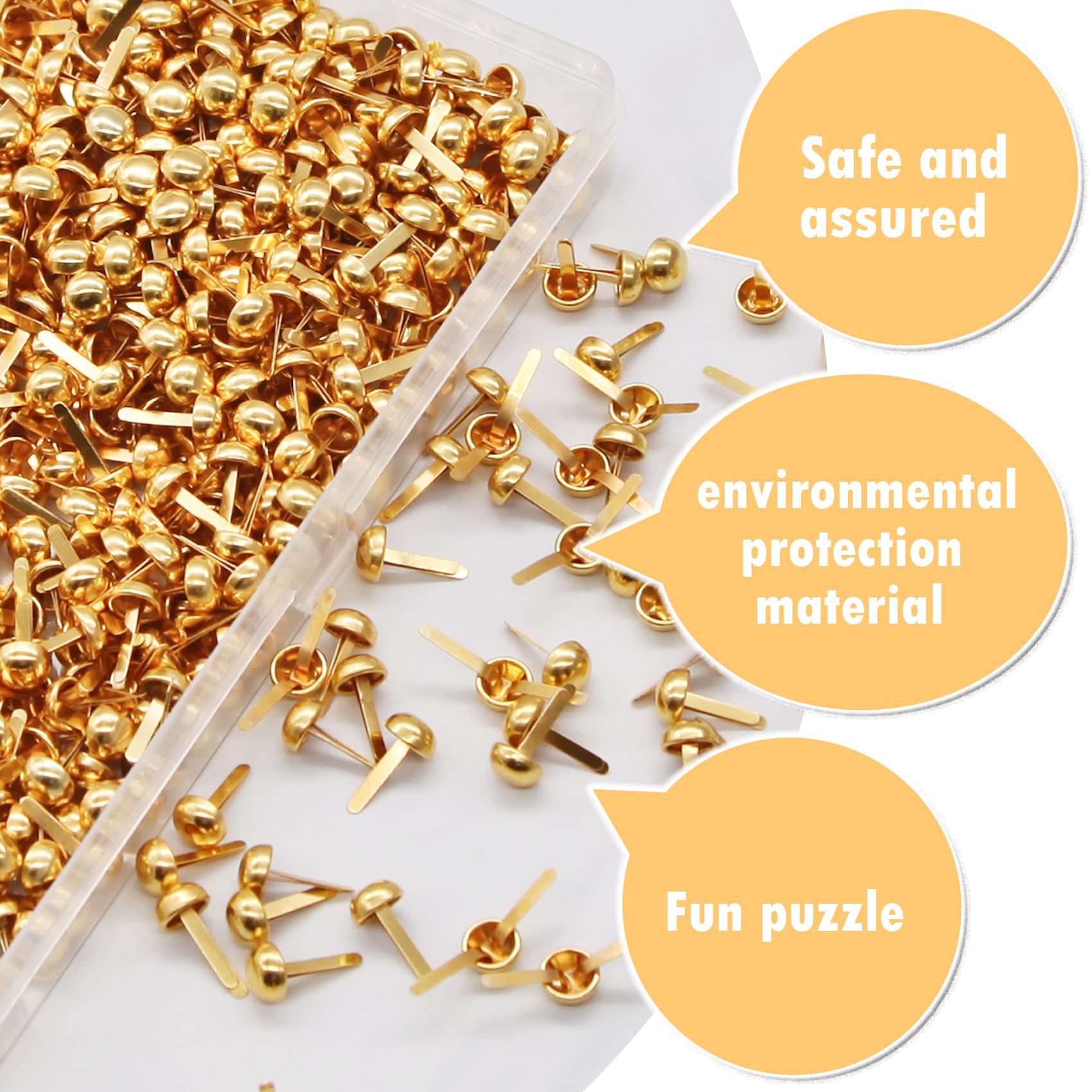 EuTengHao 700Pcs Brass Fasteners Scrapbooking Brads Round Head Brass Plated Fasteners for Craft Art Crafting School Decorative Scrapbooking DIY Supplies (1/2 Inch Shank, 8mm Head, Gold）