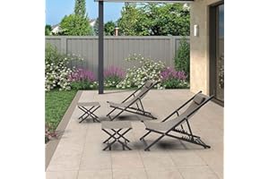 PURPLE LEAF Outdoor Beach Sling Chair 4 Pieces Patio Chaise Lounge Folding Reclining Camping Chair Sets, 2 Sling Chairs with 