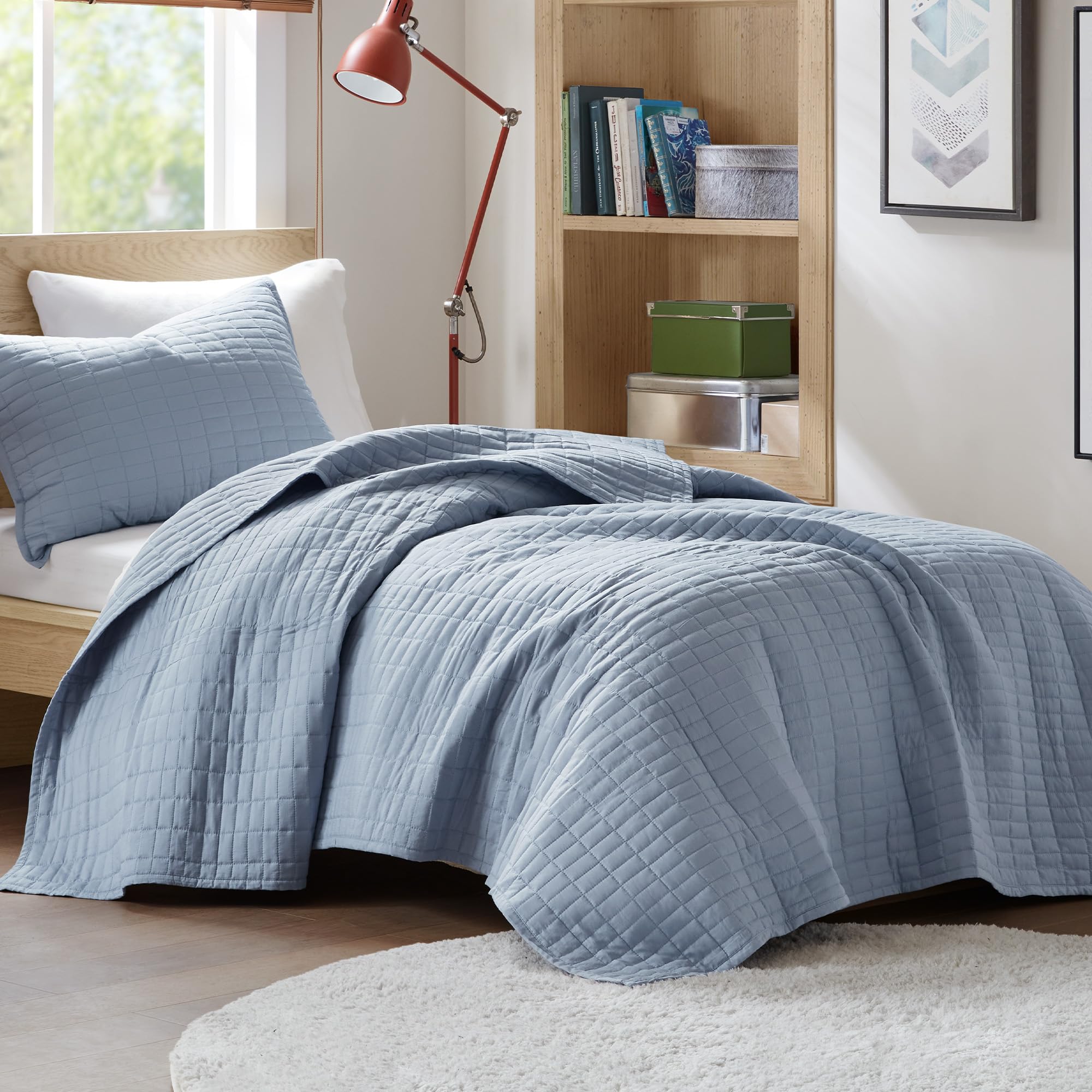 Photo 1 of Comfort Spaces Kienna Quilt Set- Double Sided Stitching Design Summer Blanket, Lightweight, Soft, All Season Bedding Layer, Matching Sham, Blue, Coverlet Twin/Twin XL(66"x90") 2 Piece