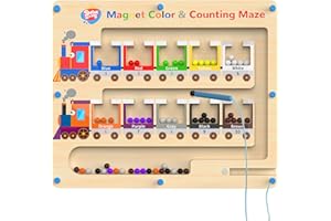 DRQ Magnetic Color and Number Maze - Wooden Color Matching Learning Counting Toddler Puzzle Board - Educational Fine Motor Skills Toys Montessori Toys for 3 4 5 Years Old, Train