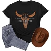 Wlen Western Shirts for Women Cow Skull T-Shirt Country Music Tee Tops | In a World Full of Princesses Be a Beth Tshirt, Cowgirl T-Shirt, Yellowstone Fans Gift, Be a Beth Shirt
