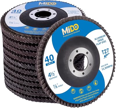 MIDO Professional Abrasive Flap Discs 115mm 12Pcs 40 Grit Type 27 for Grinder