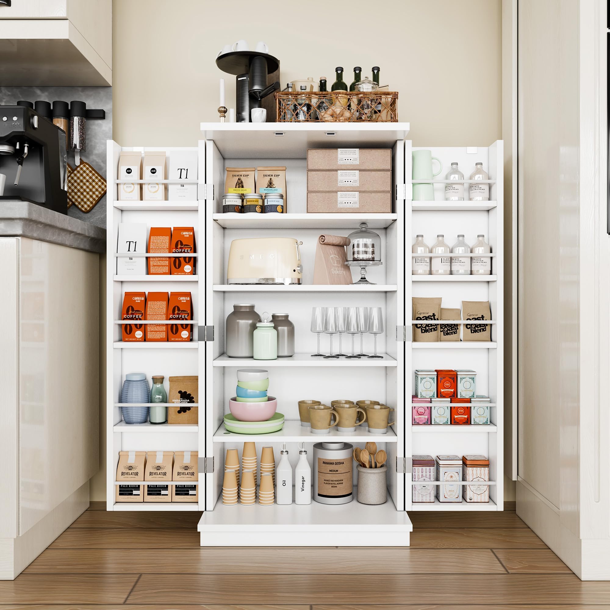 Photo 1 of ***reads clerk comments befopre purchase***
Shintenchi Kitchen Pantry Cabinet,5 - Layer Storage Cupboard with Adjustable Shelves for Organizing and Storing Food Items,47'' Versatile Buffet Sideboard for Kitchen, Bathroom and Laundry,White
