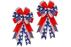 MONTEKIN Large 4th of July Bows for Wreath 20x11 Inch, 2 Pack Pre-Tied Patriotic Wired Ribbon Bow, Independence Day, Memorial Day, Tree Topper Bow for Front Door Outdoor Decoration (Blue)