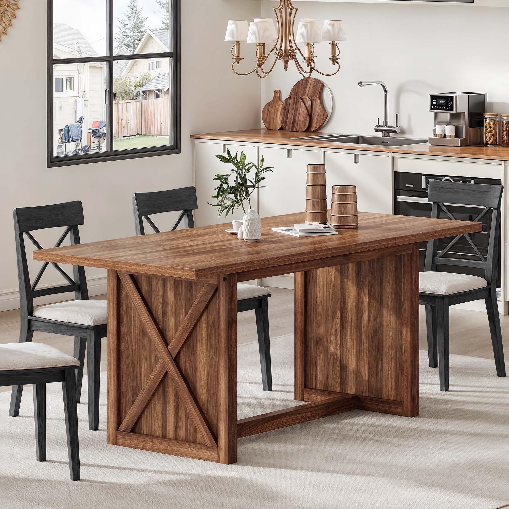 YITAHOME 70.8" Large Farmhouse Dining Table for 6 to 8 People, Rustic ...