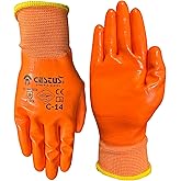 Cestus C-14, 12 Pairs Nitrile Coated Work Gloves for Men, Waterproof Safety Gloves for Fuel Handling, Construction, Warehouse