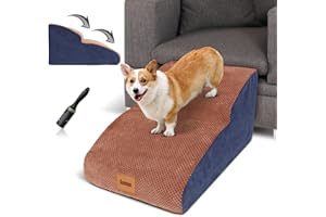 Lesnox Extended Dog Stairs, 2-Step, 30D Foam Pet Stairs/Steps with Waterproof Cover, Non-Slip, Dog Ramp/Ladder for Couch, Dog Step for Small Dogs Cats with Old/Injured/Short-Legged, 11.8"H,Wider Step