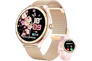 HERAQUEN Smart Watches for Women, HD Screen Fitness Tracker 5ATM Waterproof with Bluetooth Make/Answer Calls, Activity Trackers with Heart Rate/Sleep/Female/SpO2 Monitor, Smartwatch for iPhone/Android(2 bands)