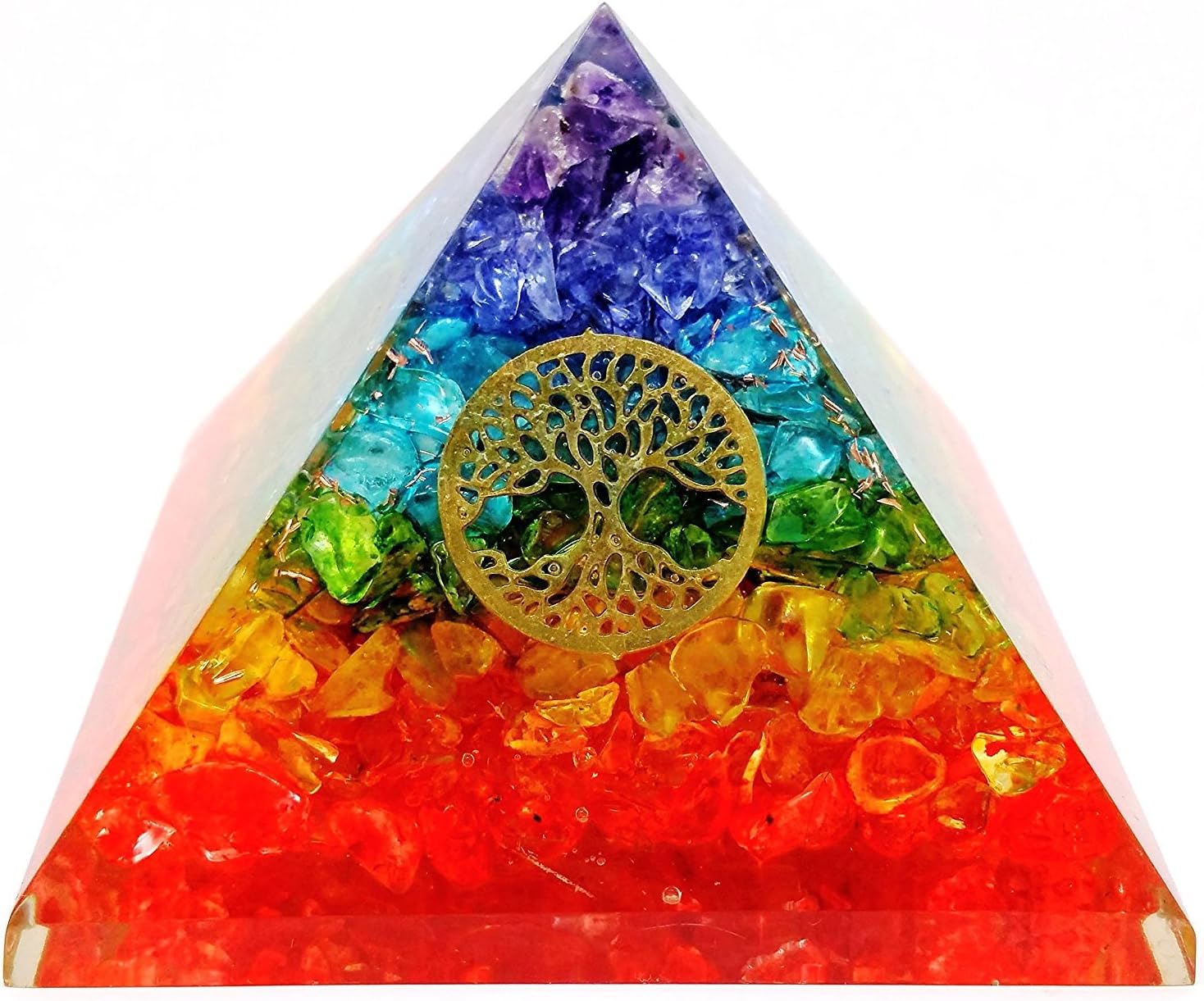 PORTHO 7 Chakra Crystal Tree of Life Orgone Pyramid Kit/Includes 4 Crystal Quartz Energy Points/EMF Protection Meditation Yoga Energy Generator