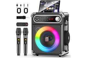 JAUYXIAN Karaoke Machine with 2 Wireless Microphones,【Upgraded 6.5"Woofer & 2"Tweeter】Portable Bluetooth 5.3 Karaoke Speaker, PA System with Bass/Treble/Echo Adjustment, Supports USB/AUX/TF/TWS for Home Party