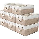 8 Pack Storage Basket Bins - Decorative Baskets Bulk Storage Box Cubes Containers with Handles for Clothes Storage Bathroom, Garage, Books, Home, Office, 13.7L x 9.8W x 6.7H (White&beige)