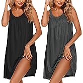 Ekouaer 2 Pack Nightgowns for Women Sleeveless Sleepwear Wide Strap Sleep Shirt Pleated Tank Sleepshirt S-4XL
