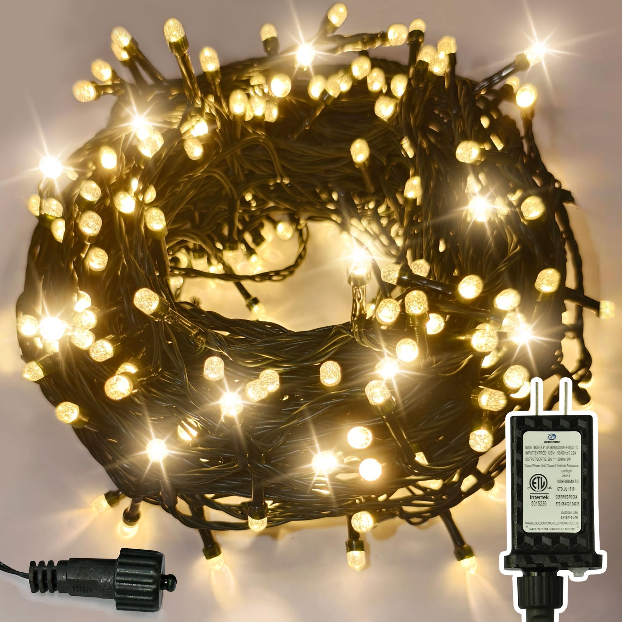Photo 1 of **MISSING CONNECTOR/OUTLET** JACKYLED 300 LED Christmas String Lights, 110FT Connectable Waterproof String Lights Green Wire w/ 8 Modes & Memory, Christmas Decorations for Indoor Outdoor Xmas Tree Party Yard Garden, Warm White