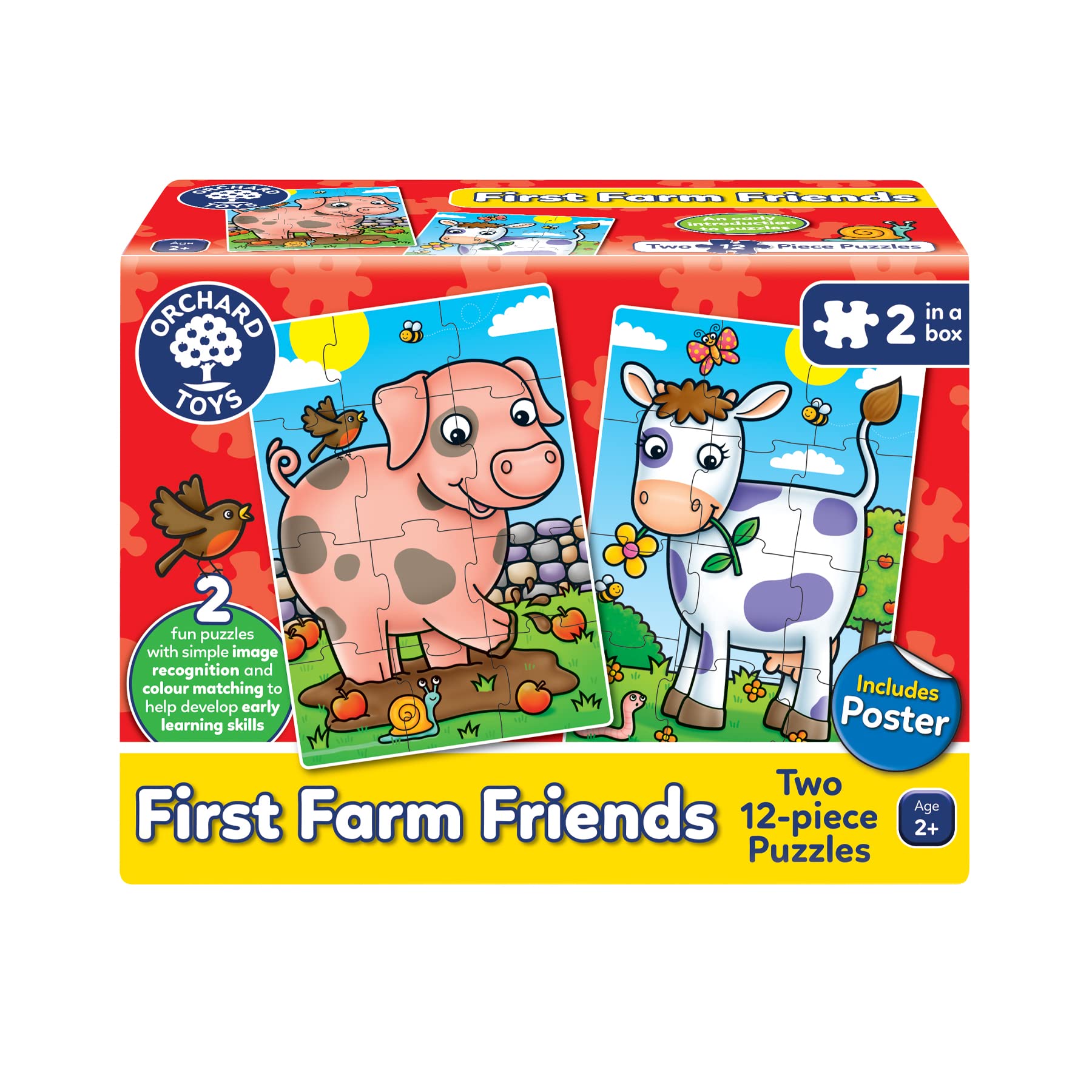 Orchard Toys First Farm Friends Jigsaw Puzzle, 12-Piece Educational Jigsaws, Two Puzzles in a Box, Perfect For Ages 2+, Develops Hand-Eye Coordination
