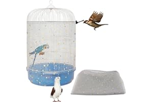 LYMOI Bird Cage Seed Catcher, 45-90'' Adjustable Cover, Universal Nylon Mesh Net, Skirt Guard Accessories for Parrot Parakeet Macaw Round Square Cage (Gray)