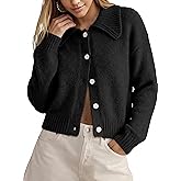 Watashi Women Sweater Cardigan Casual Cropped Collared Knit Cardigans Button Up Long Sleeve Fall Spring Sweaters Knitwear