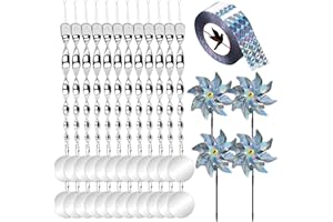 GEULIEBY Bird Devices Outdoor Set, Bird Reflective Rods and Tape, Double-Sided Bird Reflector, Reflective Pinwheels with Stakes