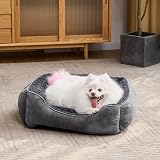 JOEJOY Small Dog Bed Washable Rectangle Plush Non-Slip Grey 51x48x15 cm view 7