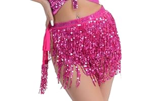 HIWIND Sequin Skirt Sparkle Skirt Belly Dance Hip Scarf Mardi Gras Outfits for Women Space Cowgirl Costume