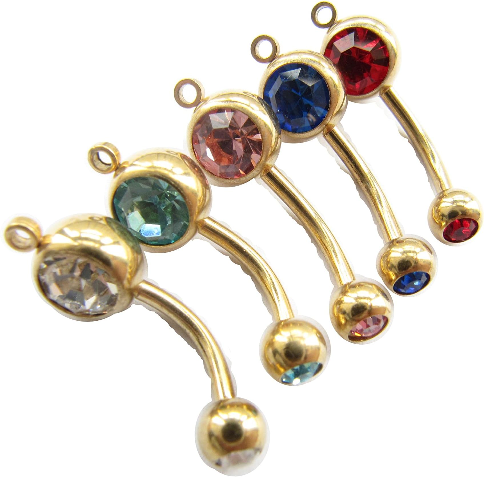 Lot of 5pcs Crystal Gem Belly Rings Steel 14 Gauge Body Jewelry