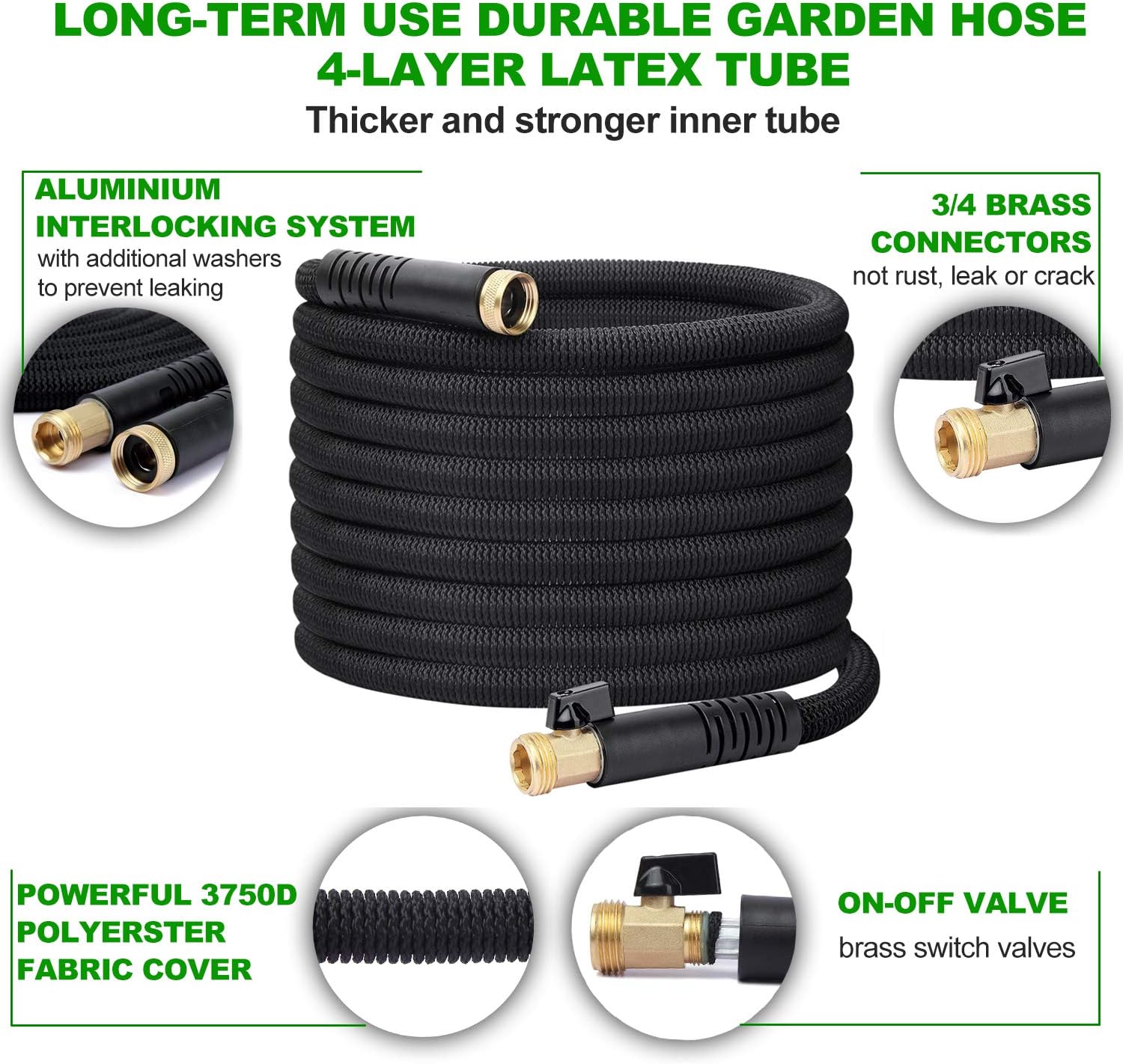 EasyJoy Expandable Garden Hose - Super Strong 3750D Fabric - 4-Layers Flex Strong Latex – Your Best Choice for Watering and Washing (Without Sprayer) (50FT) : Home Improvement