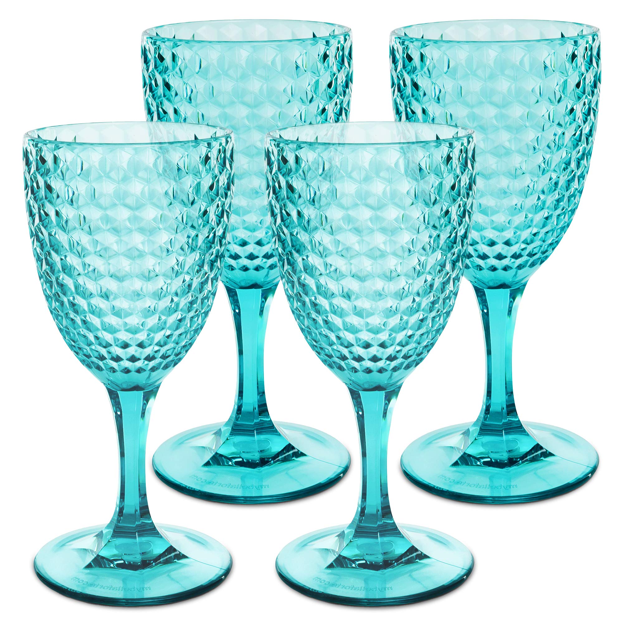 BELLAFORTE - Shatterproof Tritan Plastic Wine Glass, 12oz, Set of 4, Laguna Beach Drinking Glasses - Unbreakable Glassware for Indoor and Outdoor Use - Reusable Drinkware (Blue)