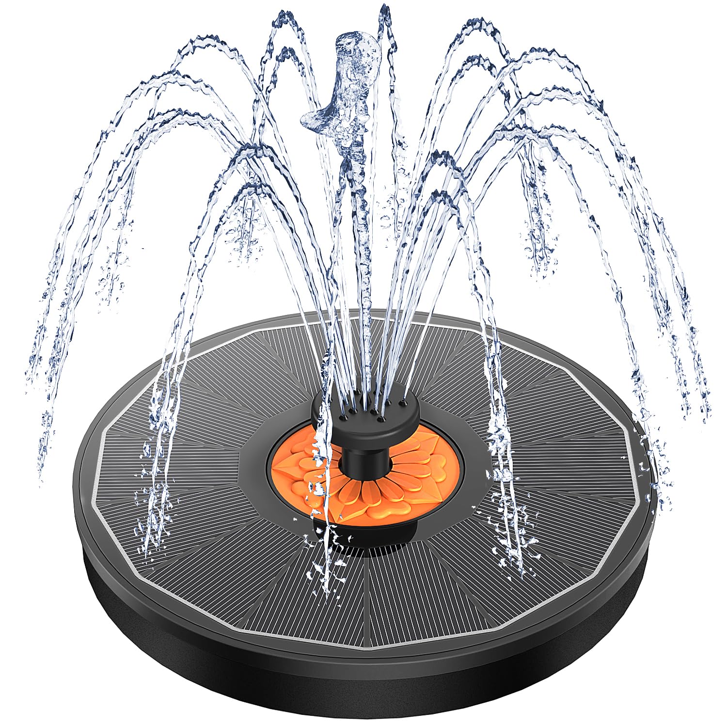 Yzert 3.5W Solar Fountain with Flower, 2026 Glass Panel Bird Bath Fountains, Solar Powered Water Fountain Pump with 7 Nozzles & 4 Fixers for Garden, Pond, Pool, Outdoor (Black)