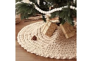 LIMBRIDGE 36 inch Christmas Tree Skirt: Chunky Knit Tree Skirt for 6ft Tree, Crochet Beige Small Tree Skirt, Vintage Tree Skirts, Rustic Farmhouse Christmas Decorations