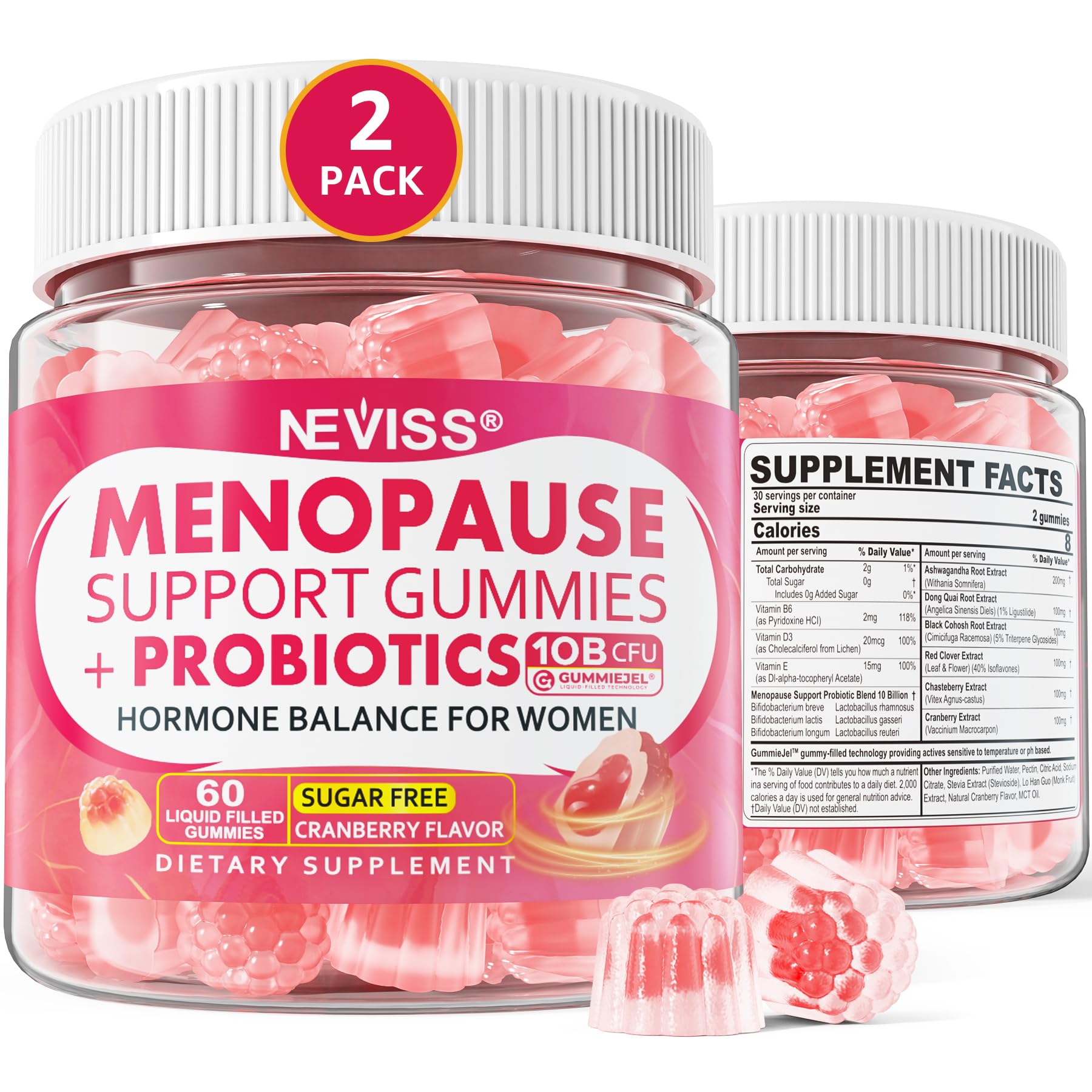 Photo 1 of Menopause Probiotics Filled Gummies for Women, Sugar Free Menopause Supplement Gummy with Ashwagandha, Dong Quai & Black Cohosh for Hot Flashes, Night Sweats, Mood Swings, Gut Health - Vegan, 120Cts